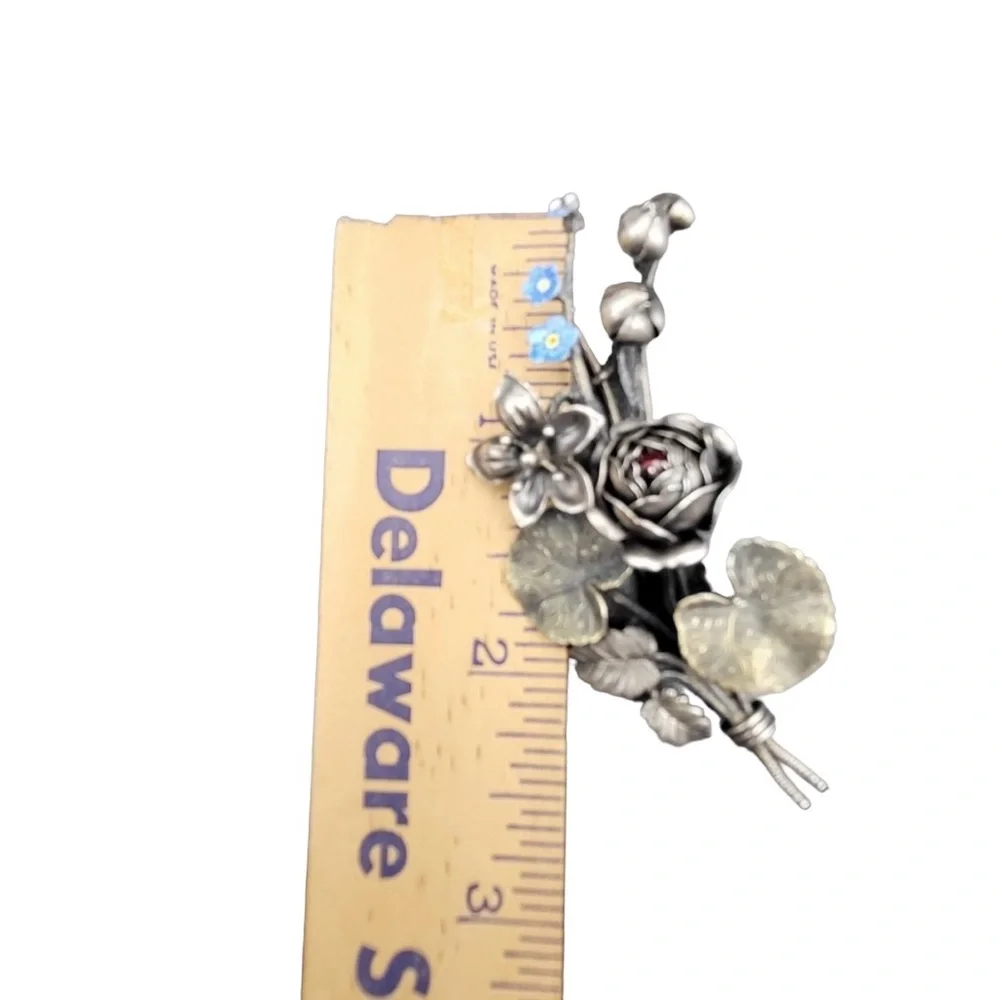 Silver and gold Antique Victorian Floral Brooch with Blue enamel Flowers - Picture 7 of 11
